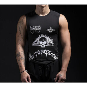 No Tomorrow x Civil Active Skull Muscle Tee L | Death Metal Compression Shirt